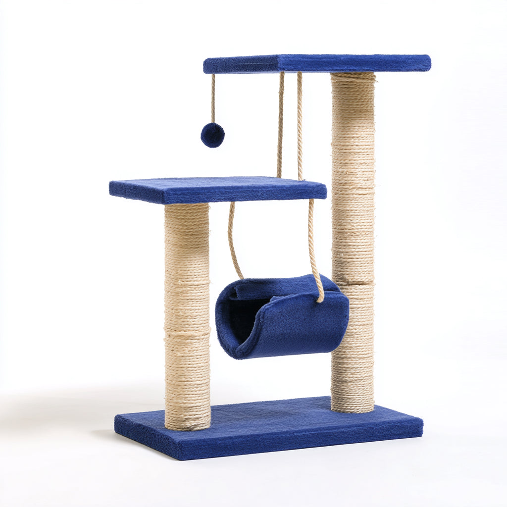 Kratzbäume & Katzenmöbel - Sisal-Plüsch-Holzwerkstoff - 78x42x118 cm - Blau-Natur - modern schlicht