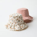 Babymützen-Baumwolle-28x25x15 cm-Creme-Rosa-Braun-Grün-Blumen-Print 2er-Set mit Kinnband
