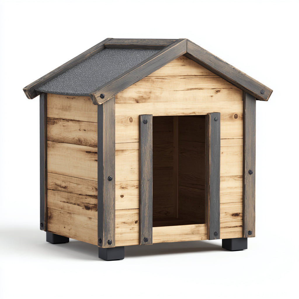Hundehütten & Hundekäfige-Holz-79x60x70cm-Naturholz-Grau-Schwarz-rustikal-modern