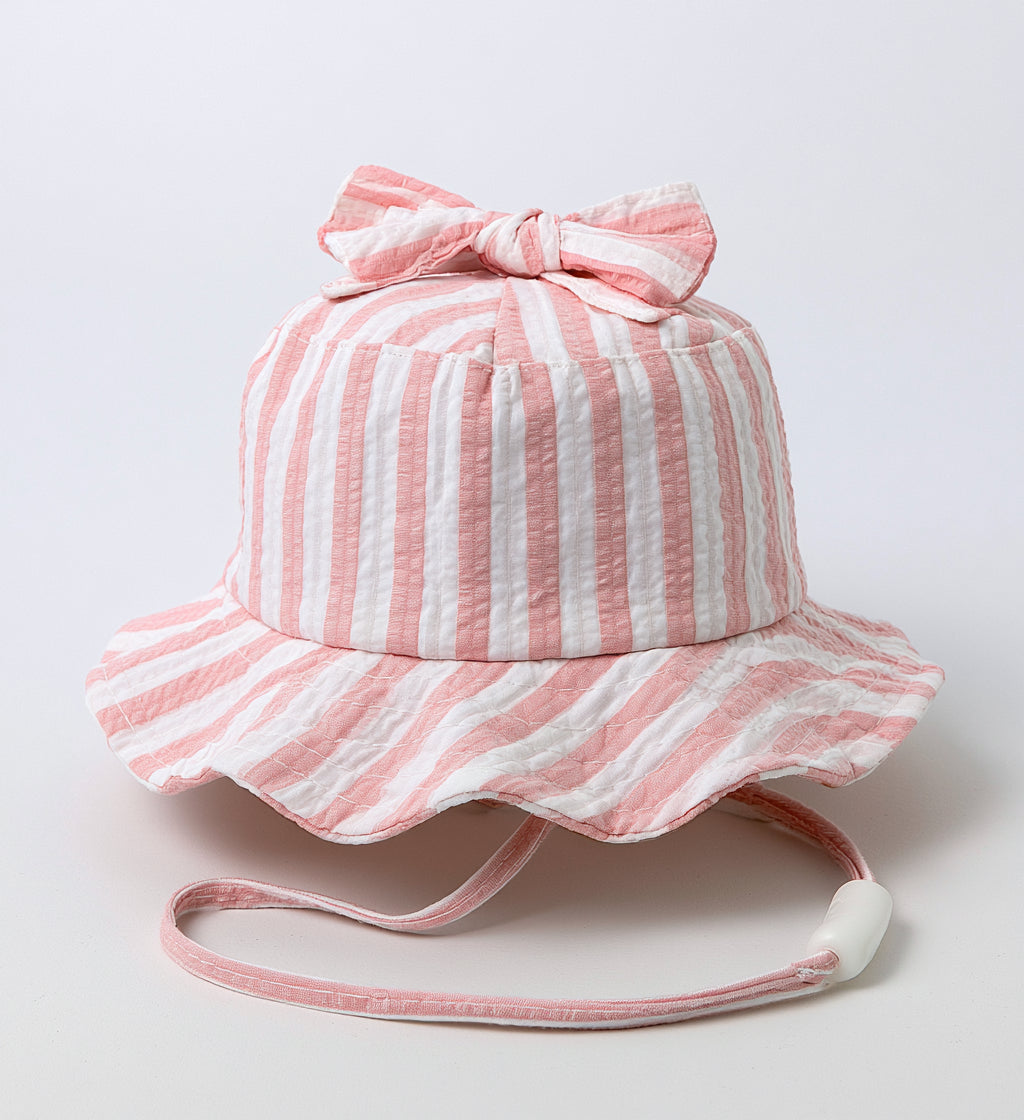 Babymützen-Baumwolle-27x25x15 cm-Rosa-Weiß-gestreift mit Schleife oben und Stopper