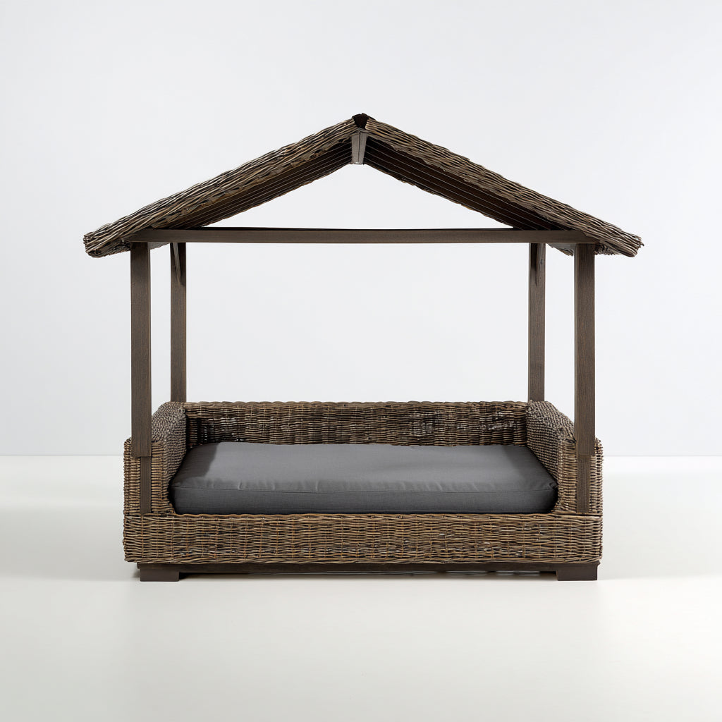 Hundehütten & Hundekäfige-Polyrattan-Holz-Textil-120x90x150cm-Braun-Grau-Naturstil