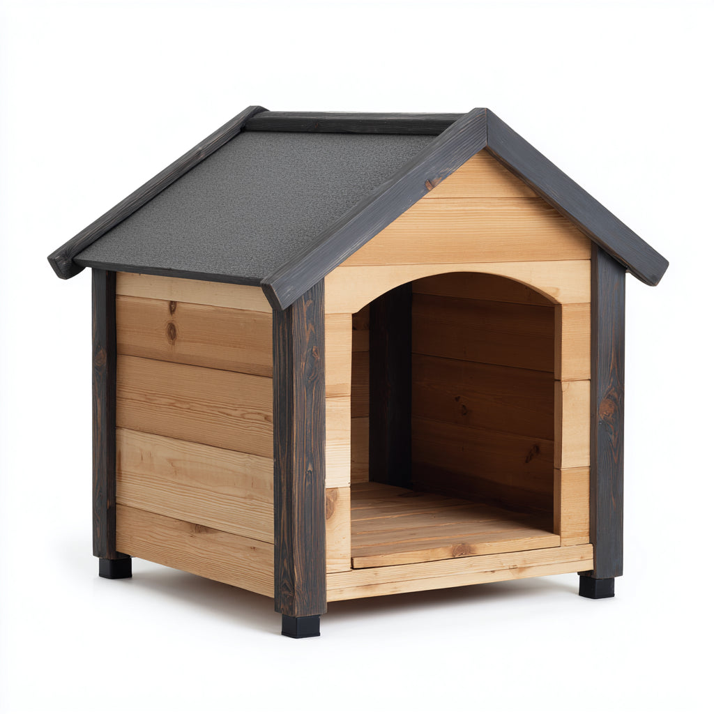 Hundehütten & Hundekäfige-Holz-70 x 60 x 68 cm-Natur-Dunkelgrau-Klassische Hausform