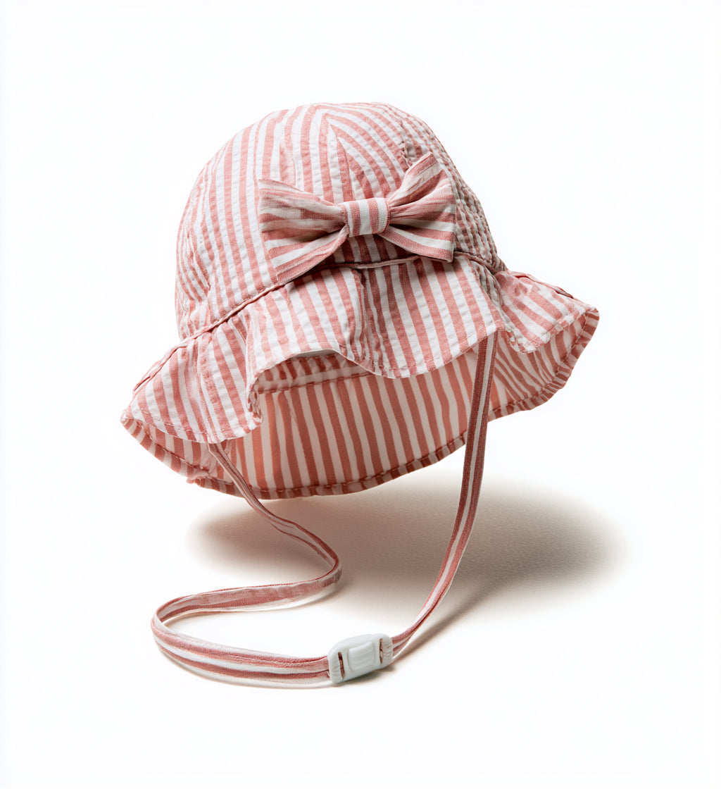 Babymützen-Baumwolle-26x24x14 cm-Rosa-Weiß-gestreift mit Schleife