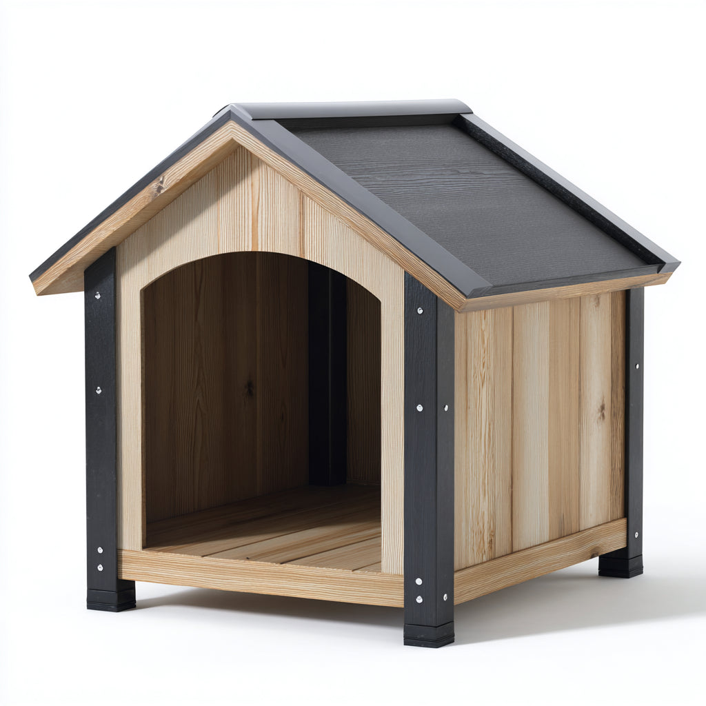 Hundehütten & Hundekäfige-Holz-85 x 75 x 78 cm-Natur-Dunkelgrau-Klassische Satteldachform