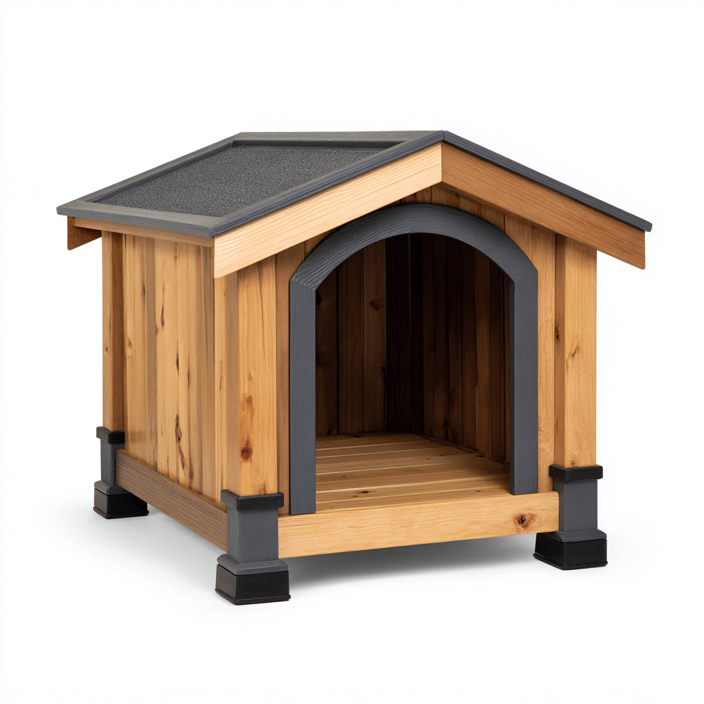 Hundehütten & Hundekäfige-Holz-80 x 70 x 75 cm-Natur-Dunkelgrau-Moderne Hausform