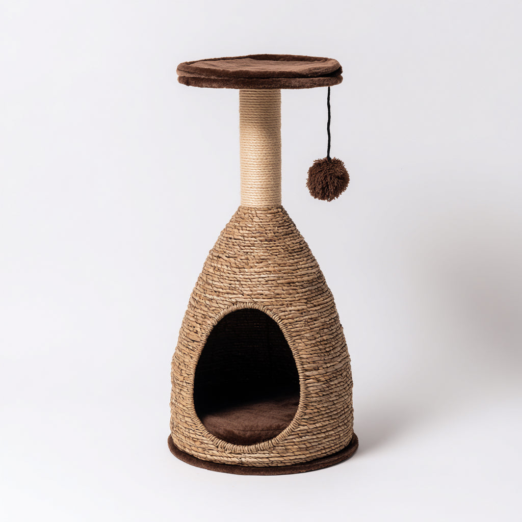 Kratzbäume & Katzenmöbel - Sisal-Plüsch-Weide-Holzwerkstoff - 48x48x112 cm - Braun-Natur - natürlich rustikal