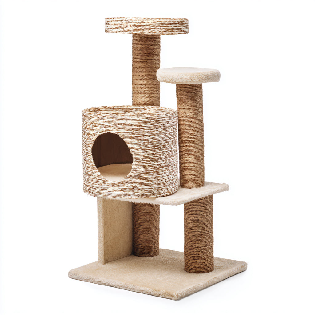 Kratzbäume & Katzenmöbel - Sisal-Plüsch-Holzwerkstoff - 68x50x122 cm - Creme-Natur - klassisch natürlich