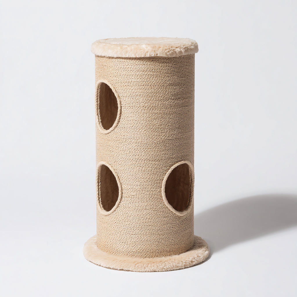 Kratzbäume & Katzenmöbel - Sisal-Plüsch-Holzwerkstoff - 44x44x96 cm - Creme-Natur - schlicht modern