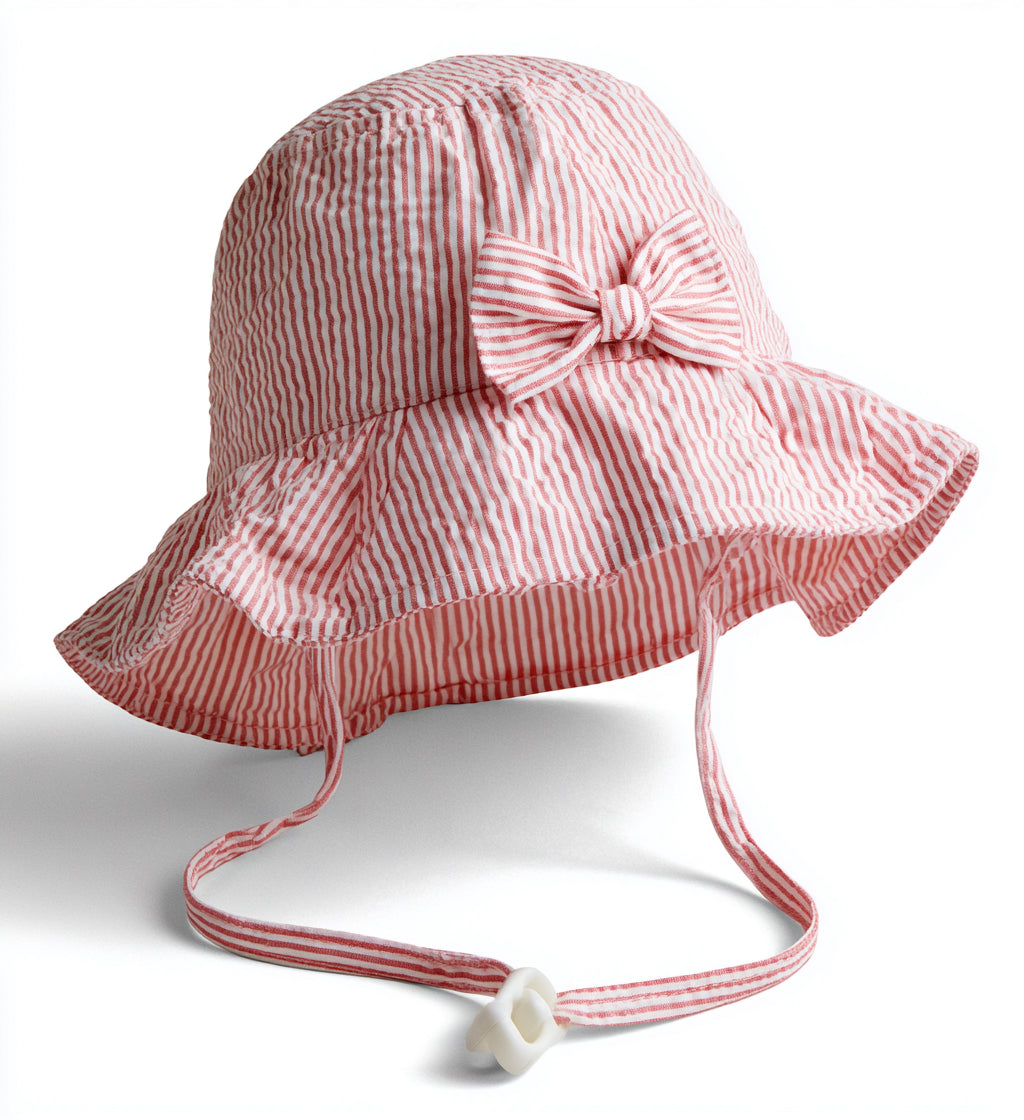 Babymützen-Baumwolle-28x26x15 cm-Rosa-Weiß-gestreift mit Schleife und Stopper