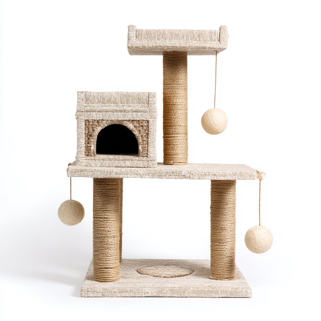 Kratzbäume & Katzenmöbel - Sisal-Plüsch-Holzwerkstoff - 76x46x112 cm - Beige-Natur - verspielt klassisch