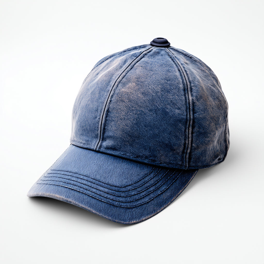 Caps-Baumwolle-30x21x13 cm-Denimblau-Baseballcap im Distressed-Look