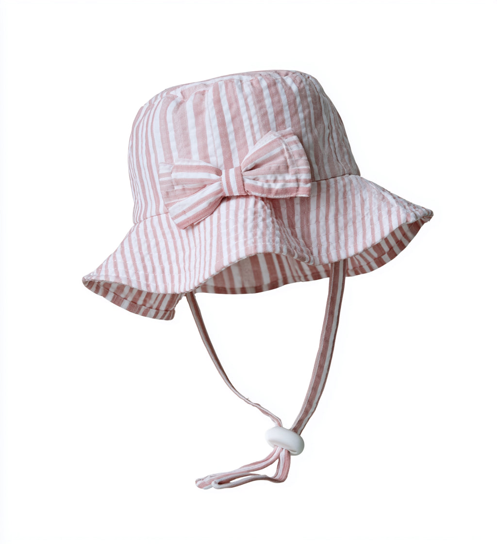 Babymützen-Baumwolle-27x25x15 cm-Rosa-Weiß-gestreift mit Schleife