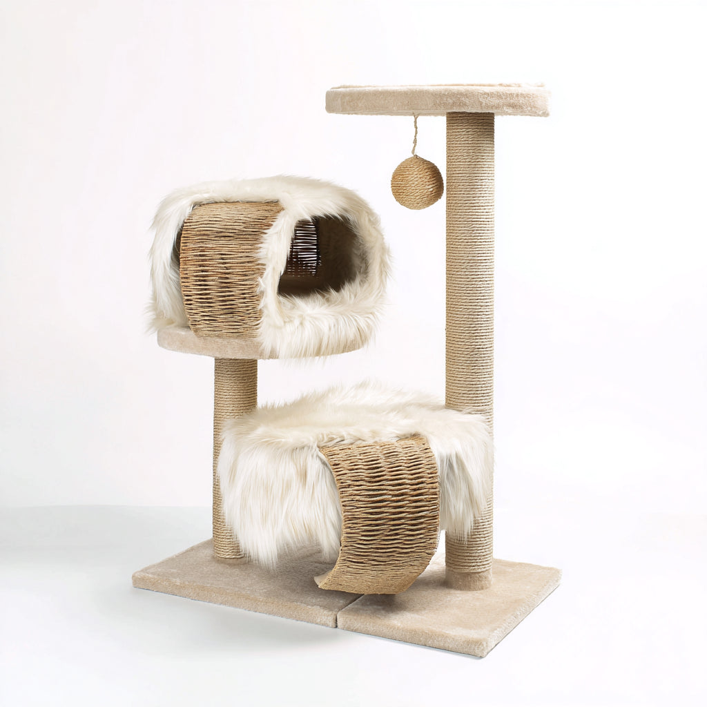 Kratzbäume & Katzenmöbel - Sisal-Plüsch-Holzwerkstoff - 92x50x145 cm - Creme-Natur - weich wohnlich